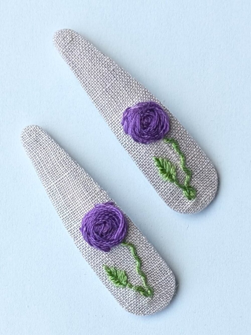 New Purple Rose hand embroidered linen cotton hair clips handmade accessories